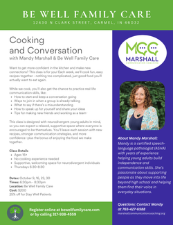 Cooking and Conversation  with Mandy Marshall & Be Well Family Care - Thursdays